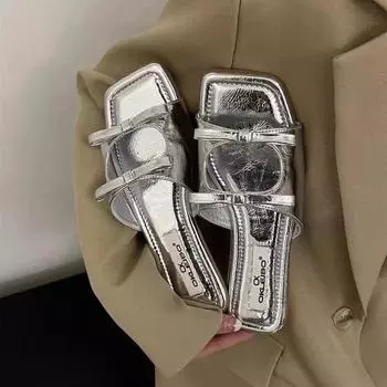 Мода 2024 года. Тапочки на плоской подошве. Женские сандалии с квадратным носком. Пляжная обувь. Летние открытые шлепанцы. Вьетнамки. Zapatillas De Mujer. 37 чёрный