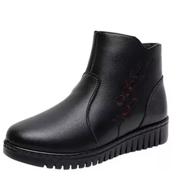 Мода 2024 года, теплая хлопковая обувь для мам, женские зимние флисовые ботинки с молнией сбоку, толстые короткие ботинки для отдыха, туфли на плоской подошве с круглым носком, женские ботинки на каблуке 35 чёрный