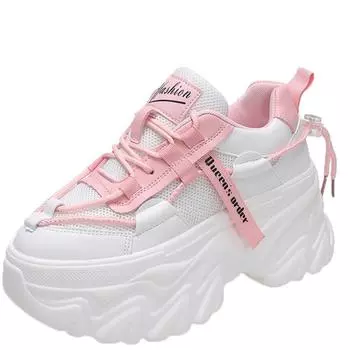 Мода 2024 года, толстые кроссовки на толстой подошве, женские повседневные туфли из дышащей сетки, женские кроссовки на платформе на весну и осень для женщин 35 чёрный