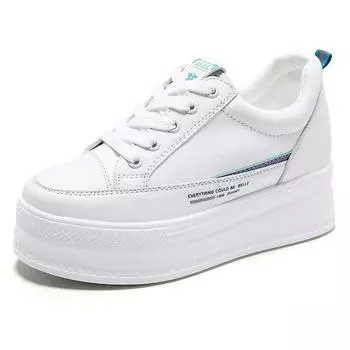 Мода 2024 года. Туфли из натуральной кожи белого цвета на платформе с танкеткой и скрытым каблуком. Белые туфли. Массивные кроссовки для скейтборда. 7 см. Женская повседневная обувь. 35