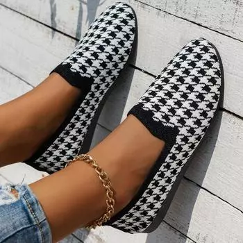 Мода 2024 года, туфли на плоской подошве с круглым носком, женская спортивная обувь с закрытым носком, женские сандалии для ходьбы с вязаным узором в клетку, мокасины 36 чёрный