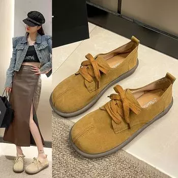 Мода 2024 года, туфли с закрытым носком, женские, осенние, повседневные, женские, кроссовки, слипоны, круглый носок, мягкие, сабо, платформа, новые, осенние, слипоны, ретро, крип 35 бежевый