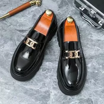 Мода 2024 года, удобные мужские туфли на платформе, мужская обувь для парикмахеров, модные мужские туфли без застежек, повседневные туфли из натуральной кожи, классические мужские туфли для парикмахеров 38 чёрный