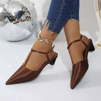 Мода 2024 года, универсальные женские сандалии, летние новые модные туфли с острым носком, женские сандалии большого размера на высоком каблуке для женщин 35 чёрный