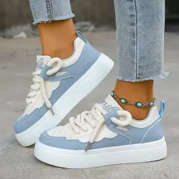 Мода 2024 года. Высококачественная женская обувь на шнуровке. Женская вулканизированная обувь. Кроссовки на платформе. Разноцветные плоские туфли для женщин. Повседневная женская обувь. 35 чёрный