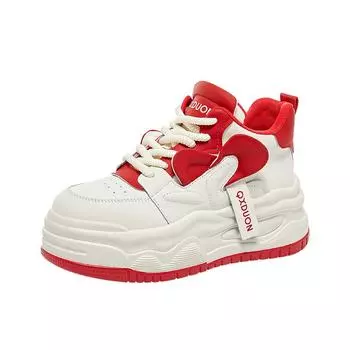 Мода 2024 года, весенняя мода, новые универсальные повседневные белые туфли с внутренней отделкой, спортивная обувь на толстой подошве, женские кроссовки 34 красный