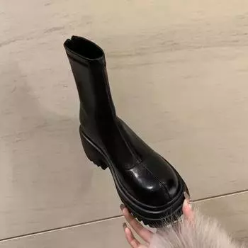 Мода 2024 года, весна и осень, лидер продаж, женская обувь, высокое качество, однотонные, с круглым носком, на низком каблуке, короткие женские модные ботинки 35 коричневый