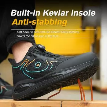 Мода 2024 года, вращающиеся кнопки, новые защитные ботинки для мужчин, противоударные, противопрокольные, рабочая обувь, модная мужская спортивная обувь, защитные ботинки 39 чёрный