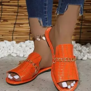 Мода 2024 года, высококачественная женская обувь, базовые женские тапочки, летние повседневные тапочки, женские сандалии с круглым носком и цепочкой, большие размеры 36