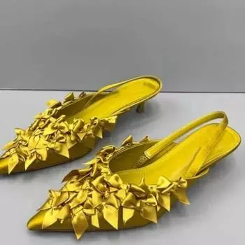 Мода 2024 года, высококачественная женская обувь, летние модные босоножки без застежек, однотонные туфли на шпильках, женские босоножки с бантом 35 чёрный