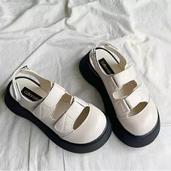 Мода 2024 года, высококачественная женская обувь, летняя мода, круглый носок, средний каблук, толстая подошва, повседневные однотонные женские сандалии Baotou 35 бежевый