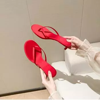 Мода 2024 года, высококачественная женская обувь, шлепанцы, женские тапочки, модные базовые пляжные тапочки, женские летние тапочки с круглым носком для женщин 35 красный