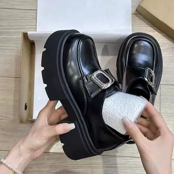 Мода 2024 года, высококачественные осенние туфли Мэри Джейн на толстой подошве, женские туфли на высоком каблуке с круглой головкой, женская обувь для активного отдыха Zapatos Para Mujeres 35 чёрный