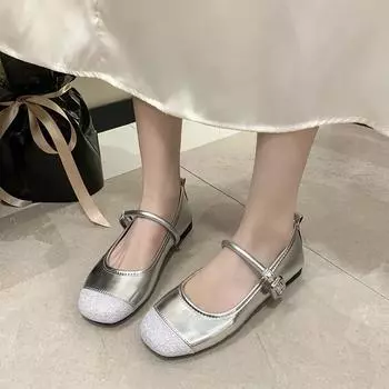 Мода 2024 года, высококачественные женские туфли с пряжкой на ремешке, женские туфли на плоской подошве, горячая распродажа, повседневные туфли на плоской подошве в тон, новые туфли на плоской подошве с круглым носком и низким каблуком 35 чёрный