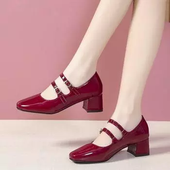 Мода 2024 года, высококачественные женские туфли с пряжкой и ремешком, женские туфли на высоком каблуке, модные туфли с квадратным носком для офиса и карьеры, новые туфли на каблуках больших размеров для женщин 34 абрикосовый
