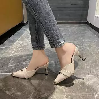 Мода 2024 года, женская летняя мода, новые туфли с острым носком и открытой пяткой, сексуальные туфли-мюли с открытой пяткой, повседневные женские сандалии для шопинга и вечеринок на высоком каблуке 34