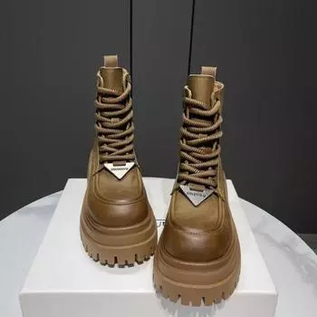Мода 2024 года. Женская мода. Ретро новый стиль. Круглый носок. Шнуровка. Удобные и теплые короткие ботинки. 35 верблюд