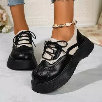 Мода 2024 года, женская новая обувь на толстой подошве, ретро-туфли на толстой подошве, удобные студенческие туфли из натуральной кожи для женщин 35 коричневый