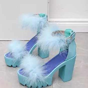 Мода 2024 года Женская обувь Босоножки на толстом каблуке Женские туфли на толстой подошве Туфли Мэри Джейн на высоком каблуке 36 небесно-голубой