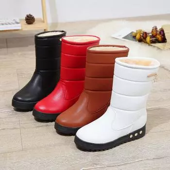 Мода 2024 года, женская обувь, ботинки на платформе, зимние женские зимние ботинки, теплые плюшевые туфли на платформе со звездами и кристаллами, искусственная кожа, увеличивающая водонепроницаемость 35 чёрный