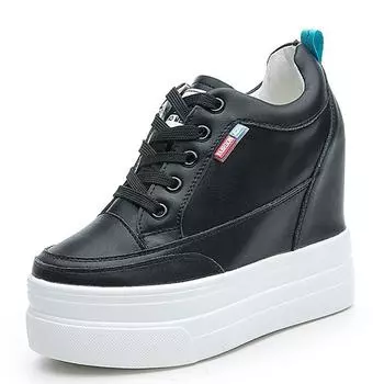 Мода 2024 года, женская обувь из натуральной кожи, вулканизированная, на платформе 11 см, повседневные кроссовки, повышенный комфорт, модные женские туфли на высоком каблуке, новые 34 белый