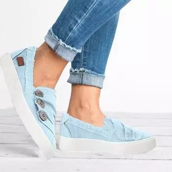 Мода 2024 года, женская обувь из стираного денима, пара вулканизированных туфель, летние туфли на плоской подошве с металлической пряжкой, одинарные туфли 632 4 небесно-голубой