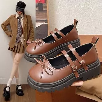 Мода 2024 года Женская обувь Круглый носок Неглубокий носок Сабо Платформа Универсальная женская обувь Оксфорды с бантом на каблуках Удобные криперы 35 чёрный