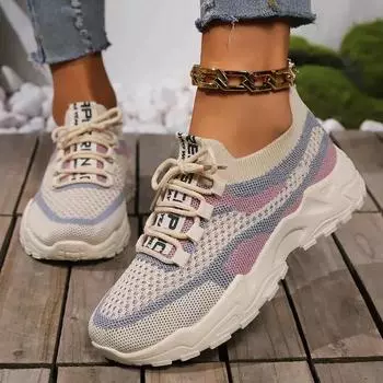 Мода 2024 года. Женская обувь на шнуровке. Женская вулканизированная обувь. Осенние разноцветные дышащие сетчатые повседневные спортивные удобные кроссовки для ходьбы. 36