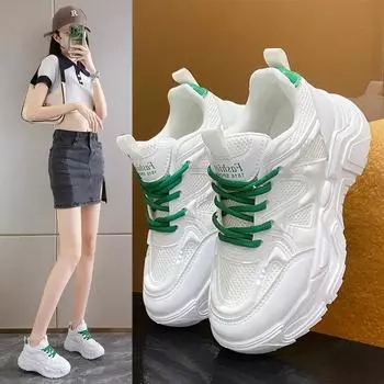 Мода 2024 года, женская осенняя сетчатая дышащая обувь для папы, повседневная спортивная обувь на шнуровке для женщин, модная и универсальная обувь класса люкс 35 бежевый