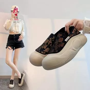 Мода 2024 года, женская весенняя модная вышитая обувь на плоской подошве, нескользящая женская обувь для отдыха на открытом воздухе, удобная женская спортивная обувь 35 чёрный