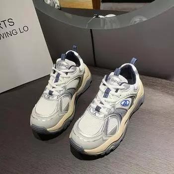 Мода 2024 года, женская, весна-осень, серые, толстая подошва, папины туфли, круглый носок, универсальные, студенческие, спортивные туфли, повседневные, плюшевые, зимние ботинки на шнуровке 35 черный серый