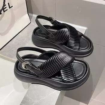 Мода 2024 года, женские босоножки на танкетке, летняя пляжная обувь, повседневное платье для улицы 35 бежевый