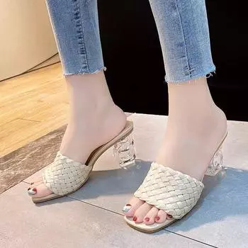 Мода 2024 года. Женские босоножки на высоком каблуке. Женские босоножки с квадратным носком. Летняя обувь. Женские прозрачные туфли на высоком каблуке. Свадебные туфли на каблуке. 35