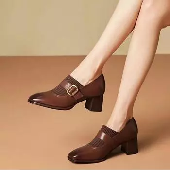 Мода 2024 года, женские босоножки-оксфорды, кожаные туфли с ремешком, резинка, высокие каблуки, ботильоны, зимняя осенняя обувь для женщин 35 чёрный