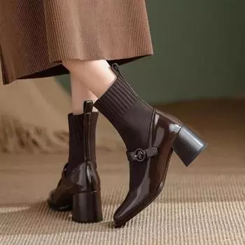 Мода 2024 года женские ботильоны Мэри Джейн эластичные сапоги горячая распродажа новинка в тренде ботильоны высокое качество в продаже женские короткие туфли 34