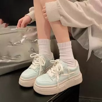 Мода 2024 года, женские кожаные белые повседневные кроссовки, дышащие женские спортивные туфли для ходьбы, бега, на платформе, на плоской подошве, размер плюс 40 40 синий