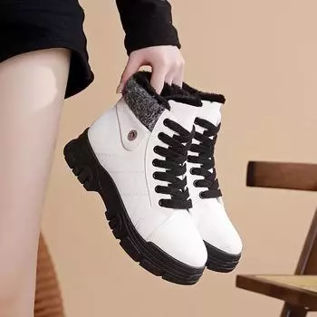 Мода 2024 года женские кроссовки из высококачественной кожи на толстой подошве женские зимние теплые теннисные женские повседневные спортивные туфли 35 белый