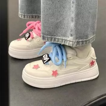 Мода 2024 года, женские кроссовки на плоской толстой подошве, разноцветные туфли на платформе, высокое качество, стиль граффити, роскошный дизайн, клубная обувь 35 бежевый