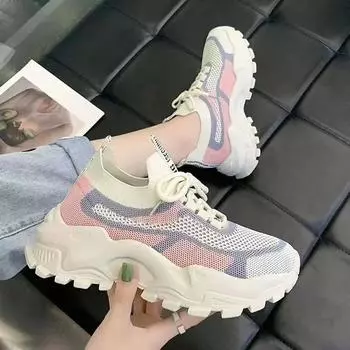 Мода 2024 года, женские кроссовки на танкетке, дышащая спортивная обувь на шнуровке, повседневная женская обувь на платформе, женская вулканизированная обувь Zapatillas 36 чёрный