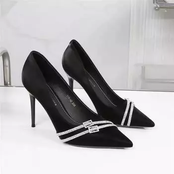 Мода 2024 года, женские летние новые роскошные дизайнерские туфли на шпильках со стразами, роскошные брендовые сексуальные туфли с острым носком, женские сандалии для стриптиза 34 чёрный