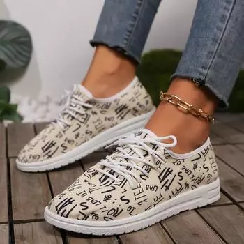 Мода 2024 года, женские летние сетчатые туфли с забавным буквенным принтом, белые, с мягкой подошвой, фирменные повседневные кроссовки без застежек для женщин 36