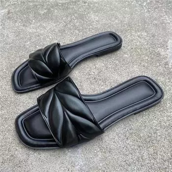 мода 2024 года женские летние тапочки для улицы на плоской подошве женская пляжная обувь роскошный дизайн слипоны уличная лента модные женские шлепанцы 37 чёрный
