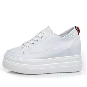 Мода 2024 года, женские массивные кроссовки из натуральной кожи, повседневная женская обувь, кроссовки на платформе и высоком каблуке для женщин, весенне-осенняя обувь 34 белый