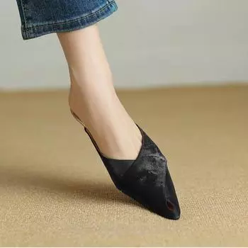 мода 2024 года, женские новые тапочки, летние новые босоножки с острым носком на высоком каблуке, повседневные модные тапочки на шпильке 35 бежевый