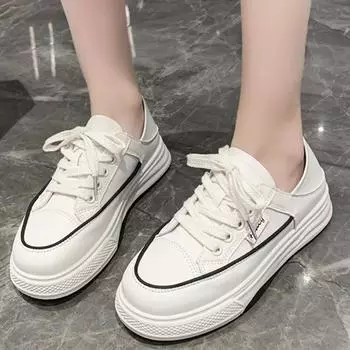 Мода 2024 года, женские новые зимние туфли с круглым носком, на толстой подошве, на шнуровке, модные дышащие однотонные туфли с низким верхом 35 чёрный