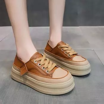 Мода 2024 года, женские новые зимние туфли с круглым носком, на толстой подошве, на шнуровке, модные однотонные туфли с низким верхом 35 чёрный