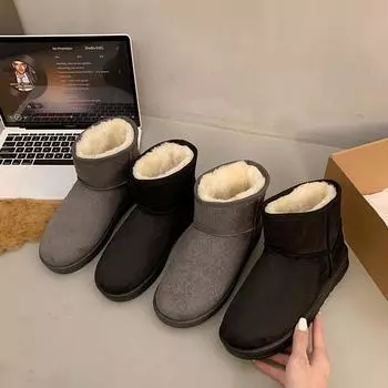 Мода 2024 года, женские сапоги из искусственной замши с тонким дном на платформе, осенне-зимняя теплая обувь, туфли-лодочки, размер 35-41, хлопковые туфли без застежек 36 темно серый