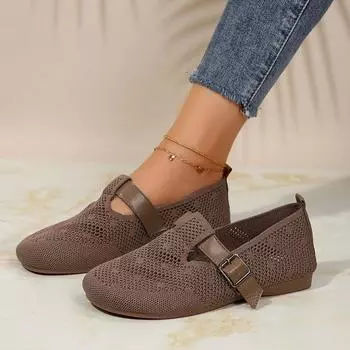 Мода 2024 года. Женские сетчатые туфли на плоской подошве. Удобные, повседневные, дышащие мокасины с вырезами и пряжкой. Доступны в трех цветах. 36 чёрный