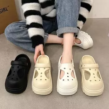 Мода 2024 года, женские тапочки-сабо, летние туфли на толстой подошве, женские легкие нескользящие домашние пляжные тапочки для пар 36-37 бежевый