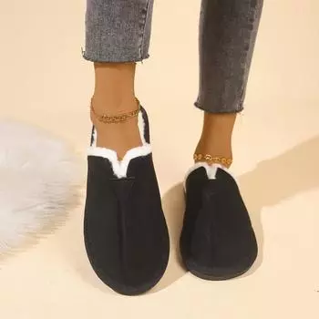 Мода 2024 года женские теплые меховые хлопковые тапочки на плоской подошве из замши зимние короткие плюшевые роскошные модные повседневные анти-лыжные зимние ботинки Mujer Zapatos 36 чёрный